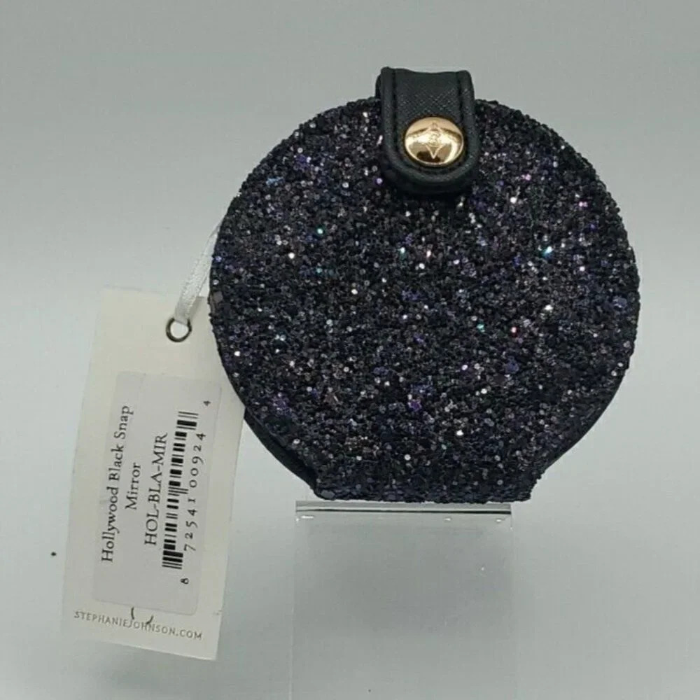Stephanie Johnson Hollywood Black Snap Mirror Make Up Travel Mirror NWT